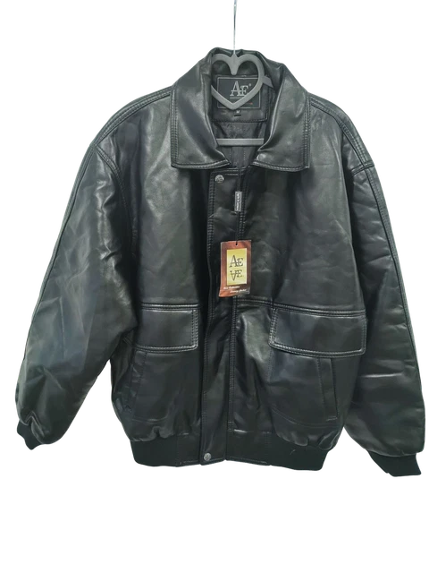 New AE High Fashion Jacket Size M Black Faux-leather Bomber With Pockets