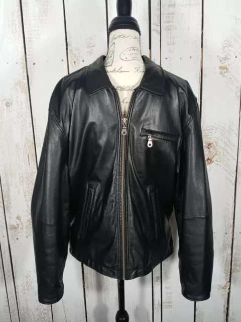 Wilsons Leather Jacket Mens Medium Full Zip Moto Biker or Everyday Wear Black