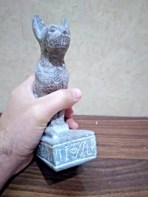 Göttin Bastet Katze Isis ANTIKE ALTE ÄGYPTISCHE Statue Schwerer Granitstein