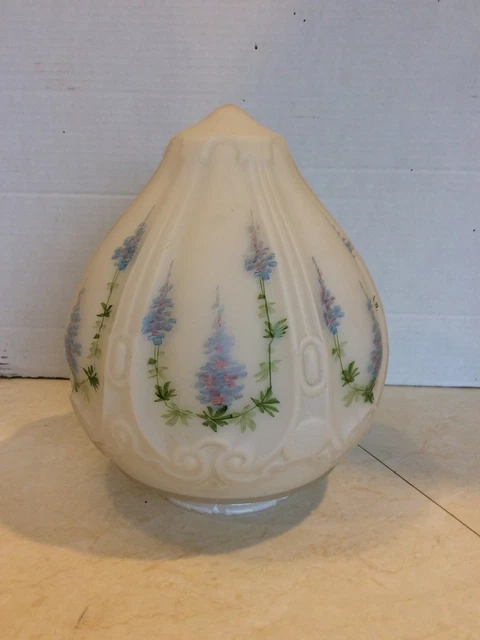 Vintage Milk Glass Hand-Painted Flowers Lamp Shade - 10”Tall- 4” Fitter