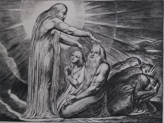 William BLAKE : La Bénédiction - GRAVURE N&B - Livre de Job, Bible, 1902