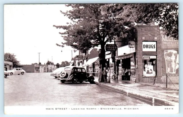 STEVENSVILLE, Michigan MI ~ MAIN STREET Scene  Berrien County - Childs Postcard