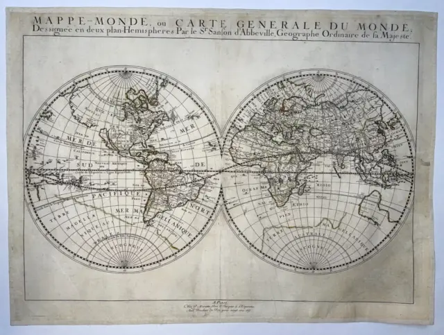 World Map 1651 Nicolas Sanson Large Unusual Antique Map 17Th Century