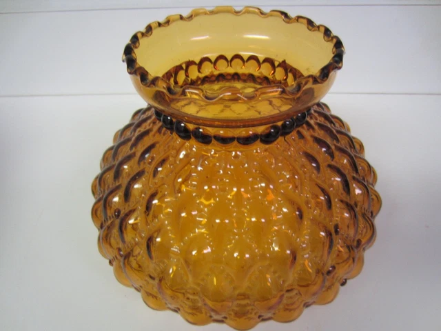 Vintage Diamond Amber Glass Oil Lamp Replace Shade W/ Quilted Diamond