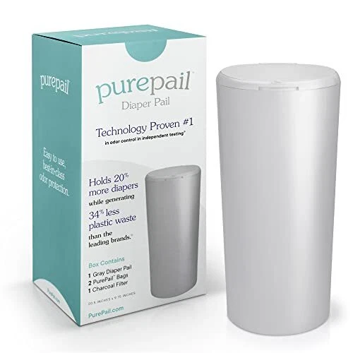PurePail Classic Diaper Pail — Gray — Best in Odor Control with No Added Frag...
