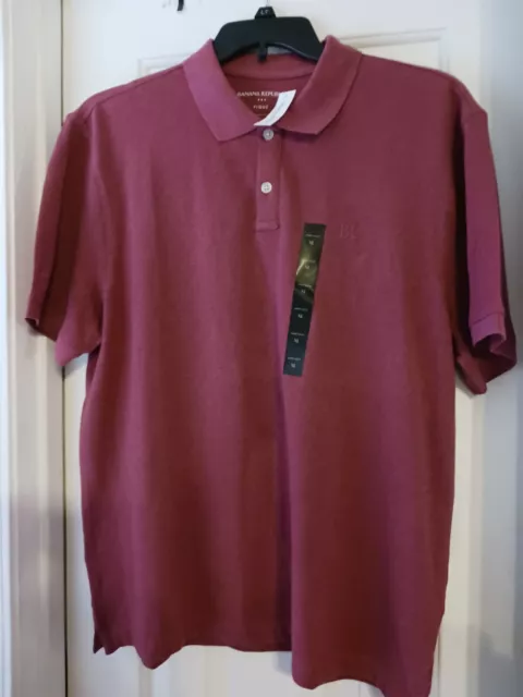 NWT Men's Banana Republic Factory Pique Polo Short Slv Shirt Sz L Large Raspb