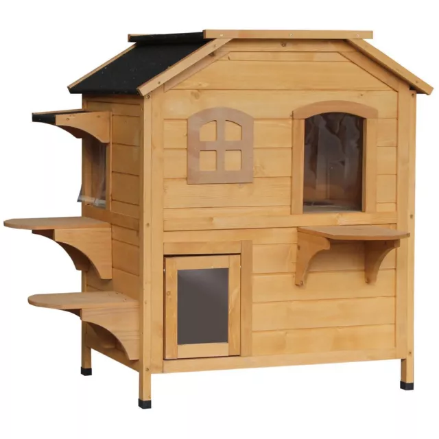 Wooden Cat House Cat Cave Pet Shelter Condos Outdoor Natural Wood Finish