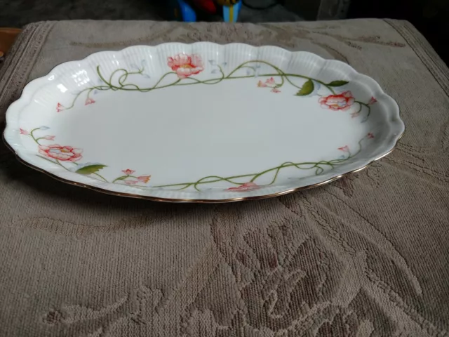 Walbrzych China Poland White Floral Porcelain 13 1/4" Relish Dish/Serving Plate