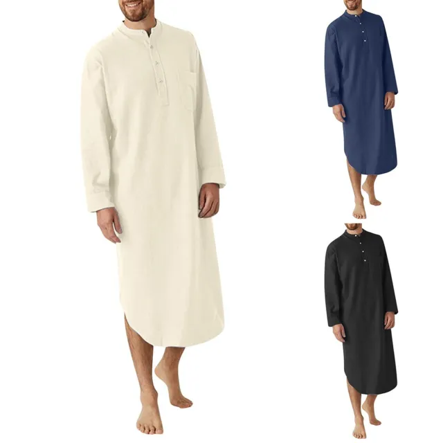 Camicia da notte uomo Arabia Saudita manica lunga con bottoni abito musulmano top