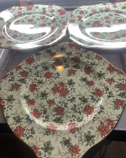 Gorgeous 1995 ROYAL WINTON GRIMWADES Christmas Floral Chintz Square Plate 3pcs 2