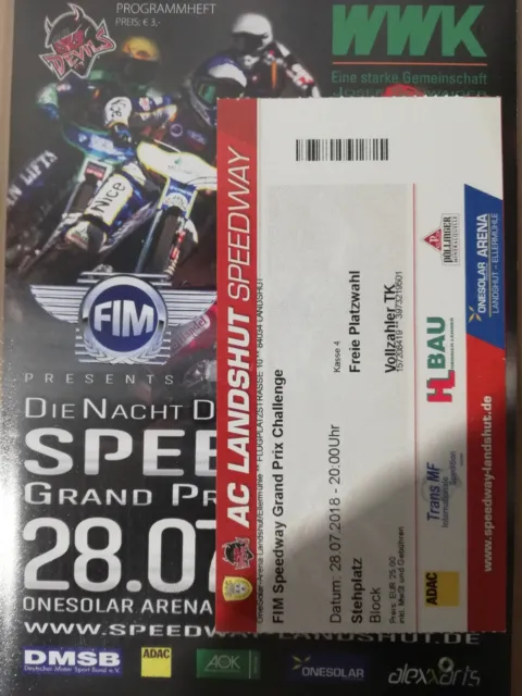2018 FIM Speedway Grand Prix Challenge programme Landshut + ticket