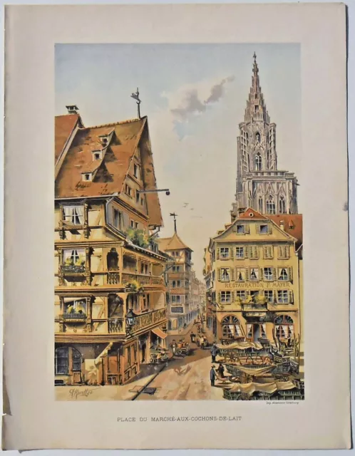 Gravure Strasbourg, Place du Marché aux cochons de lait - A Koerttgé 1895