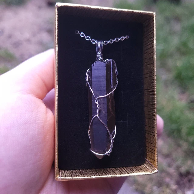Wire Wrapped Raw Smokey Quartz Crystal Pentant Necklace