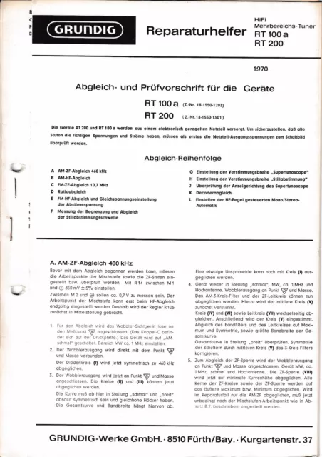 Service Manual-Anleitung für Grundig RT 100 a, RT 200