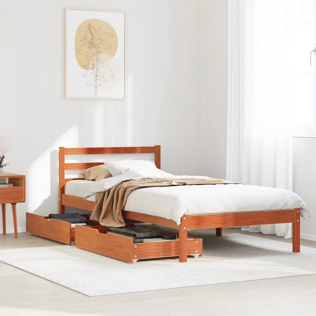 VIDAXL BED FRAME without Mattress Wax Brown 100x200 cm Solid Wood Pine