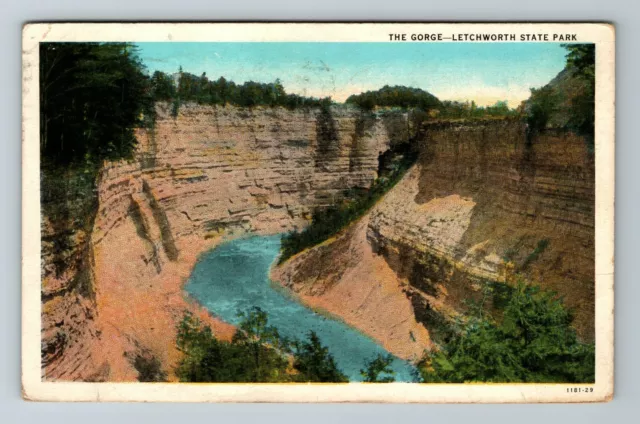 NY- New York, The Gorge, Letchworth State Park, Aerial View, Vintage Postcard