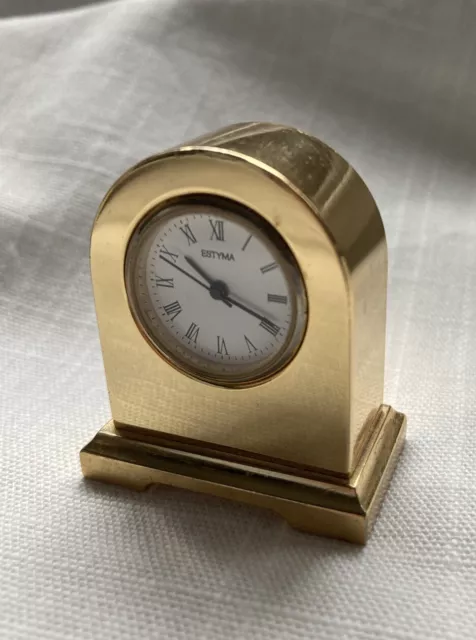 Estyma Brass Miniature Mantel Clock Battery Operated W/Roman Numerals