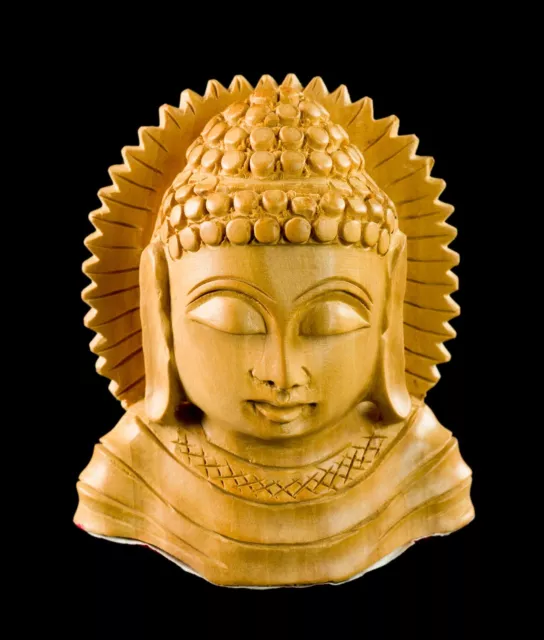 Tête de Bouddha - 8 cm - Statue  Figurine en bois sculpté fait main - Inde 1551