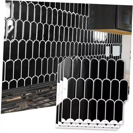 10-Sheet Peel and Stick Kitchen Backsplash Tile, Vinyl Stick 12x12 Inch Black