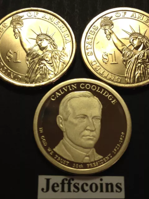 2014 P D S Calvin Coolidge Presidential Golden Dollar US MINT+ Proof 3 New Coins