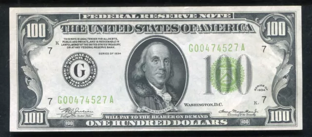 FR. 2152-Glgs 1934 $100 LIGHT GREEN SEAL FRN CHICAGO, IL CHOICE UNCIRCULATED