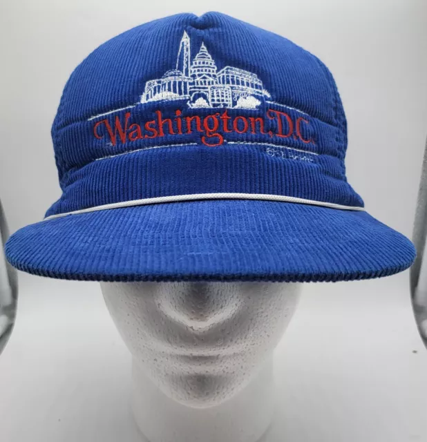 Washington DC Hat Snapback Cap Blue Vintage 80s 90s Corduroy  White House Adult