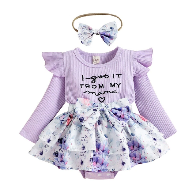 2PCS Newborn Baby Girls Floral Ribbed Romper Dress Headband Set Outfit Clothes 11