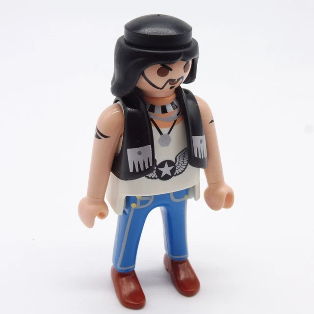 8892 Playmobil Homme Biker Blanc et Bleu Gilet Noir 5280