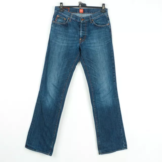 HUGO BOSS Hommes Orange 31 W32 L34 Bleu Jeans Jambe Droite Pantalon Bouton Fly