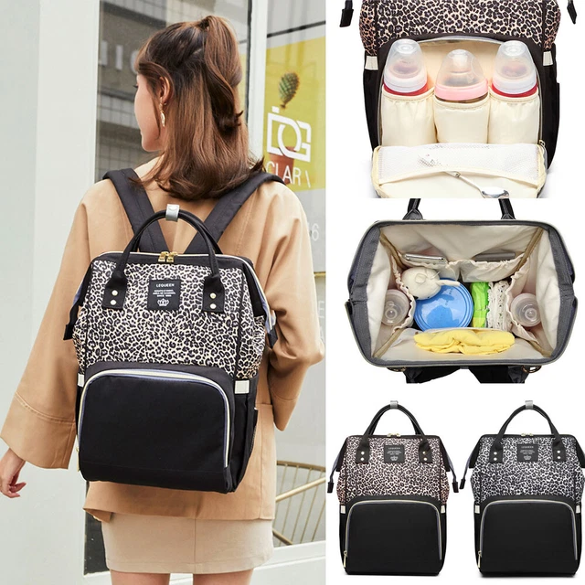 Diaper Bag Backpack Large Capacity Baby Leopard Handbag Lanyard Design No-050