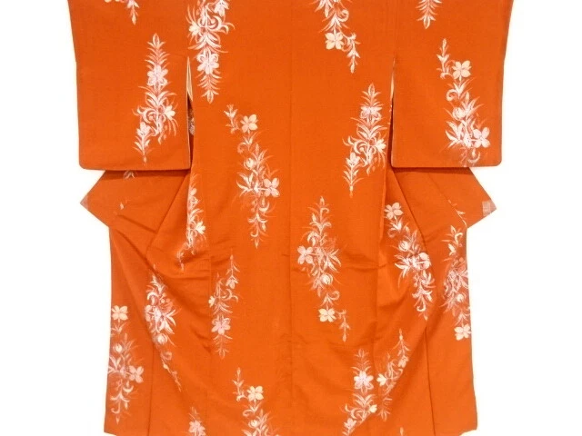 83908# Japanese Kimono / Antique Kimono / Woven Floral Plants