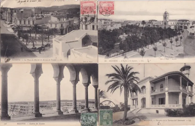 Lot de 4 cartes postales anciennes postcards TUNISIE TUNISIA BIZERTE timbrées 3