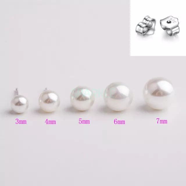 S925 Sterling Silver Classic Ear Freshwater Shell Pearl Stud Earrings Gift Hot