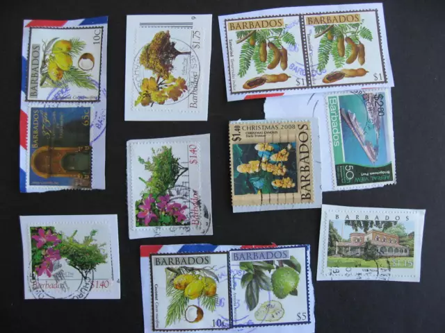 BARBADOS 12 modern stamps mixture (duplicates,mixed condition) used on piece