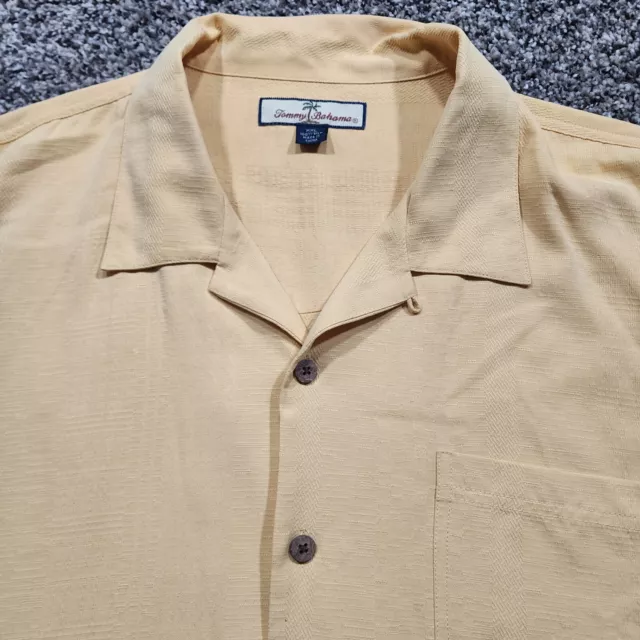 Tommy Bahama Button Down Shirt Men 2XL XXL Yellow Silk Relaxed Summer Beach