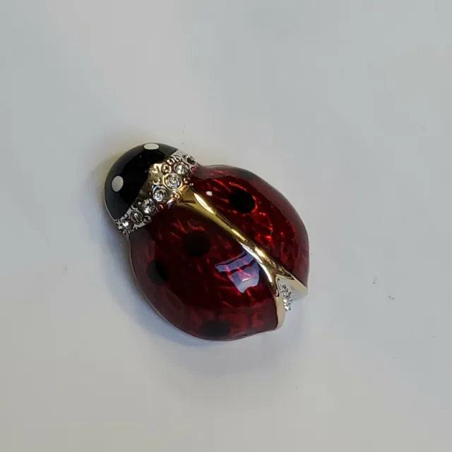 Carolee Ladybug Brooch Pin  Insect Red & Black Enamel With Small Faux Diamonds