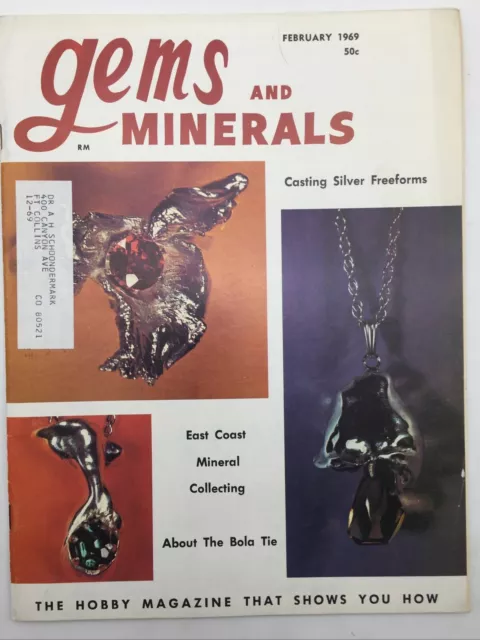 1969 February Gems & Minerals Magazine Silver Bola Tie Amber Fluorspar WY Theft