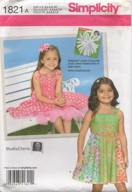 Simplicity Sewing Pattern 1821 Dress with Straps and Full Petticoat Size 3-8 New