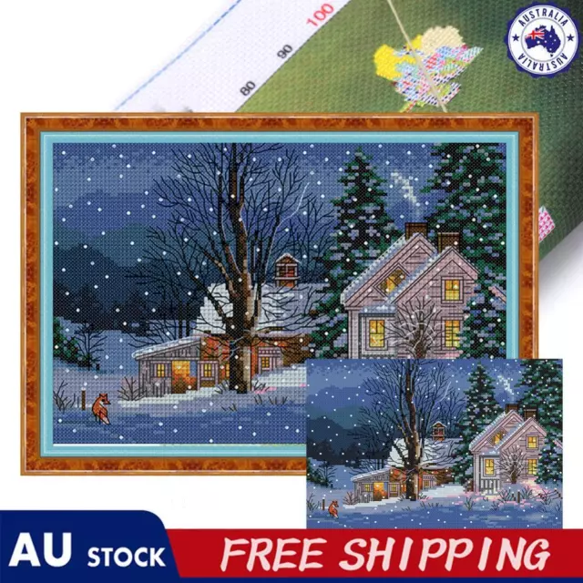 Full Embroidery Eco-cotton Thread 14CT Printed Snowy Night Cross Stitch Kit