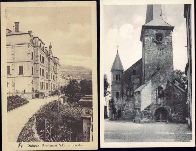 Luxemburg Luxembourg 2 Postkarten Diekirch: Schule Lourdes & Alte Kirche