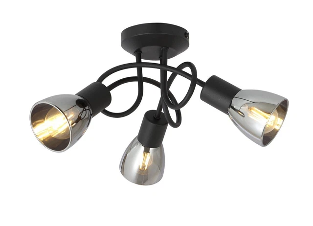Black Ceiling Light Fitting 3 Way Swirl Smoked Glass Shades Lampshade LED