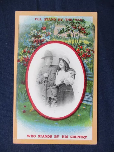 1910s WWI Soldier & Girl Romance Greeting Postcard