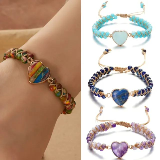 Handmade Natural Stone Braided Beads Bracelet Adjustable Bangle Women Jewellery