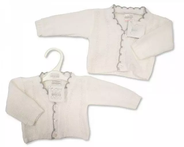 Baby Jungen Mädchen weiß grau gestrickt V-Ausschnitt Cardigan Sommer Nummer 3 6 12 18 24 78