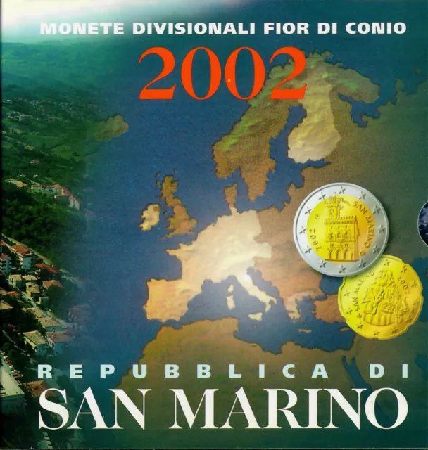 San Marino KMS 2002 BU, 1 Cent - 2 Euro 2002, 1. Euro-KMS in San Marino