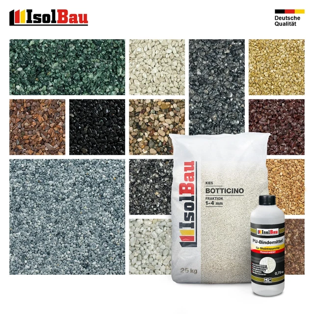 Steinteppich SET Marmorkies 25kg + PU-Bindemittel für 2,5m² Innen & Außen