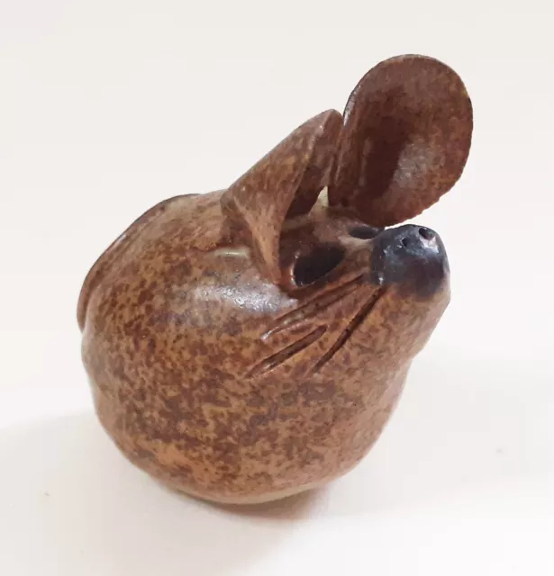 Small mouse figurine huge ears studio pottery stoneware H1⅝in 4.1cm oatmeal