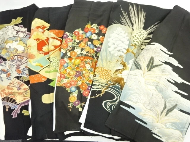 40262# Japanese Kimono / Antique Tomesode / Set Of 5