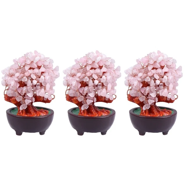 3 PC Resin Base Bonsai Tree Healing Crystals Money Figurine