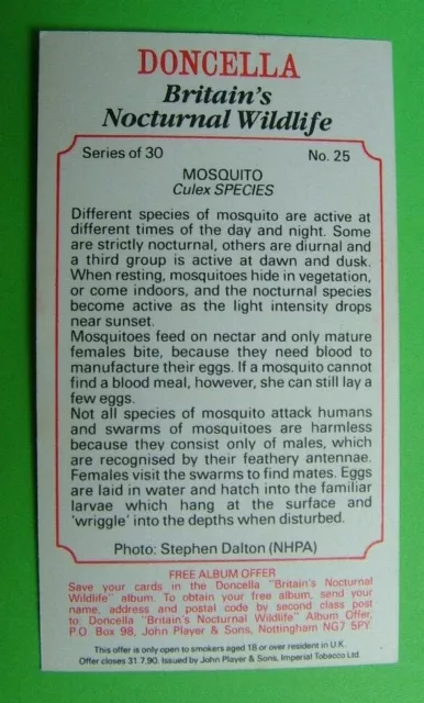 John Player & Son,  Doncella. Mosquito, Culex Species  Card No 25 2